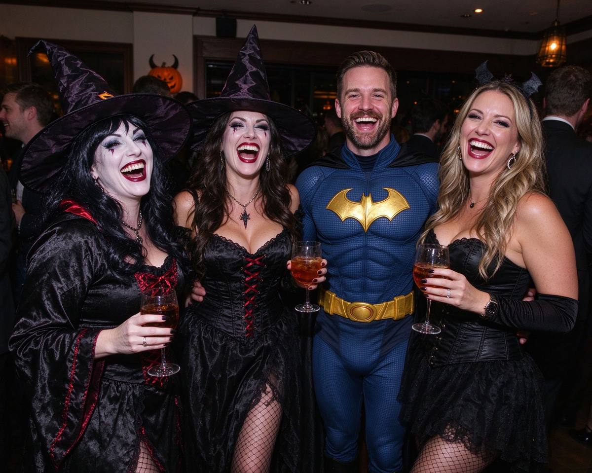 Adults at a Halloween costume party