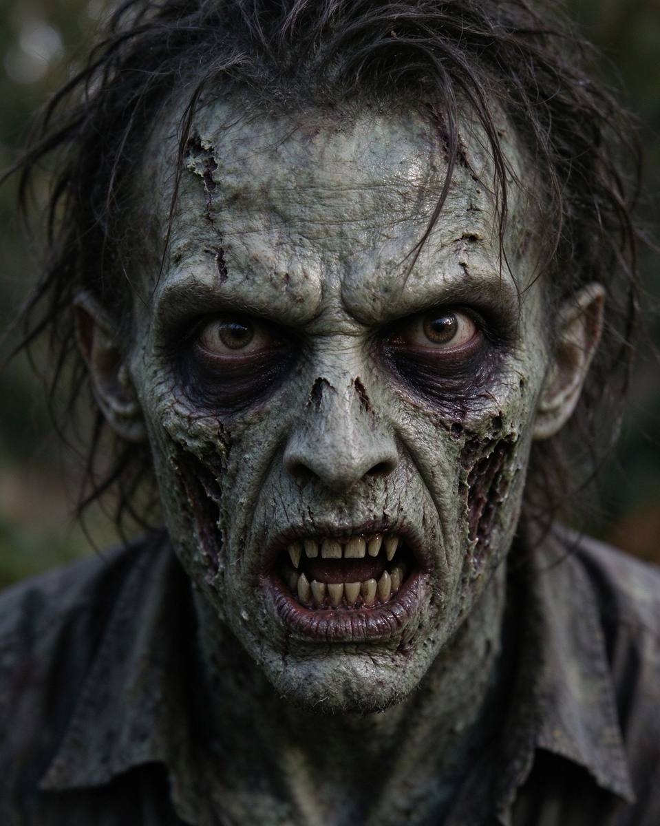 Zombie face filter applied to a portrait photo