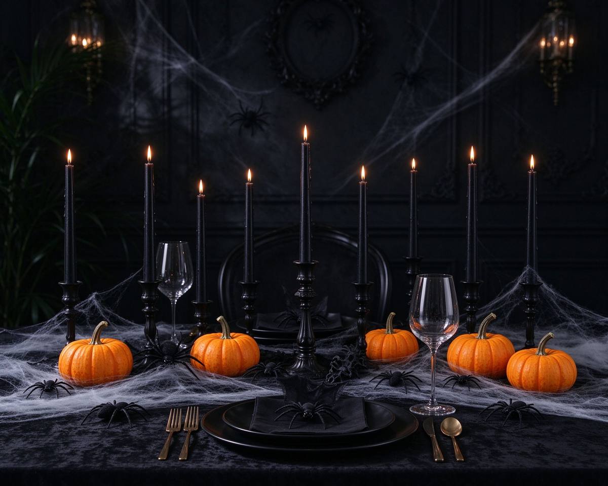 Halloween party table and invitations