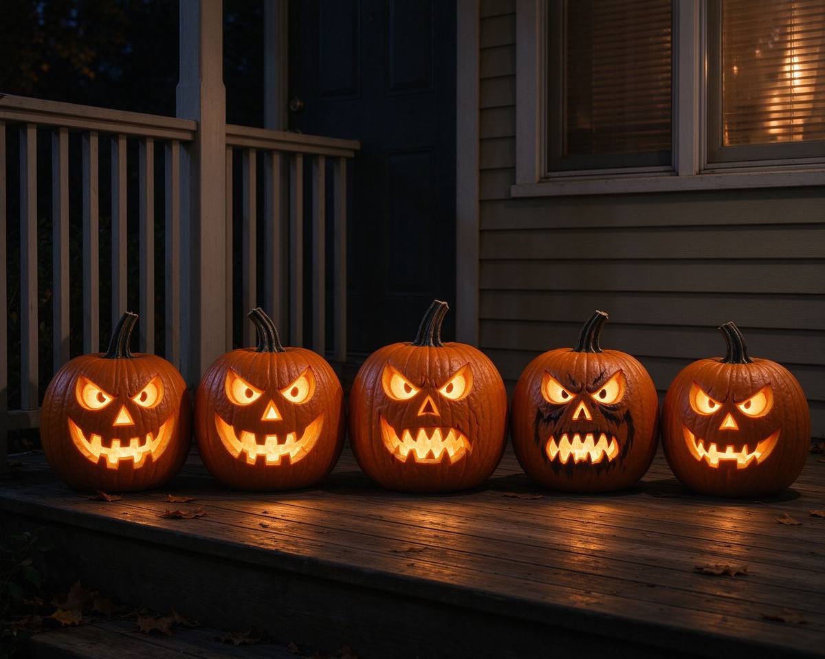 Row of jack-o-lantern faces