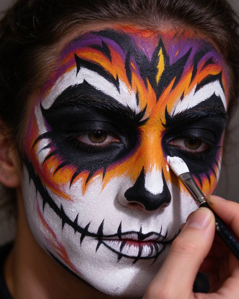 Halloween face paint makeup close-up