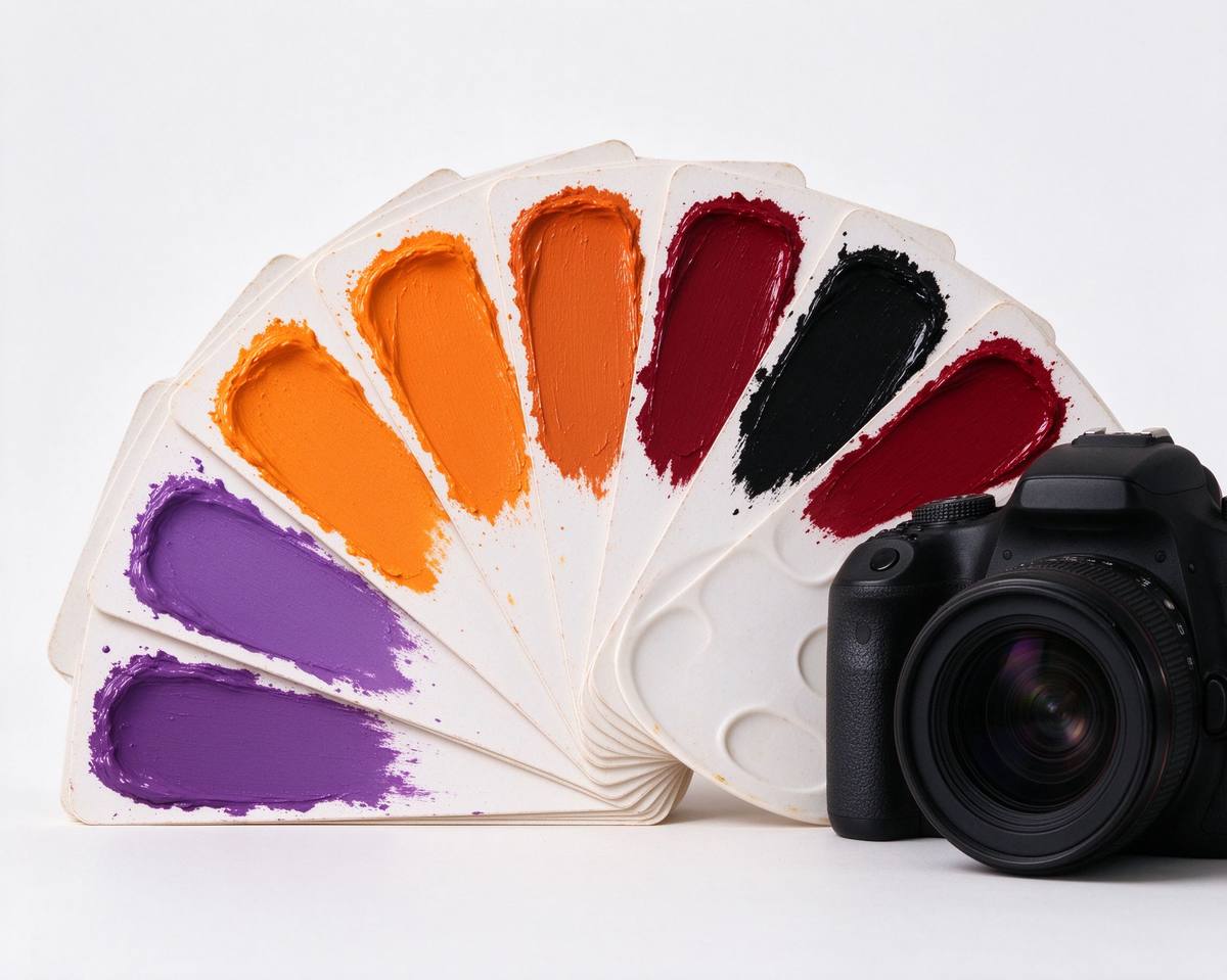 Orange and purple paint swatches