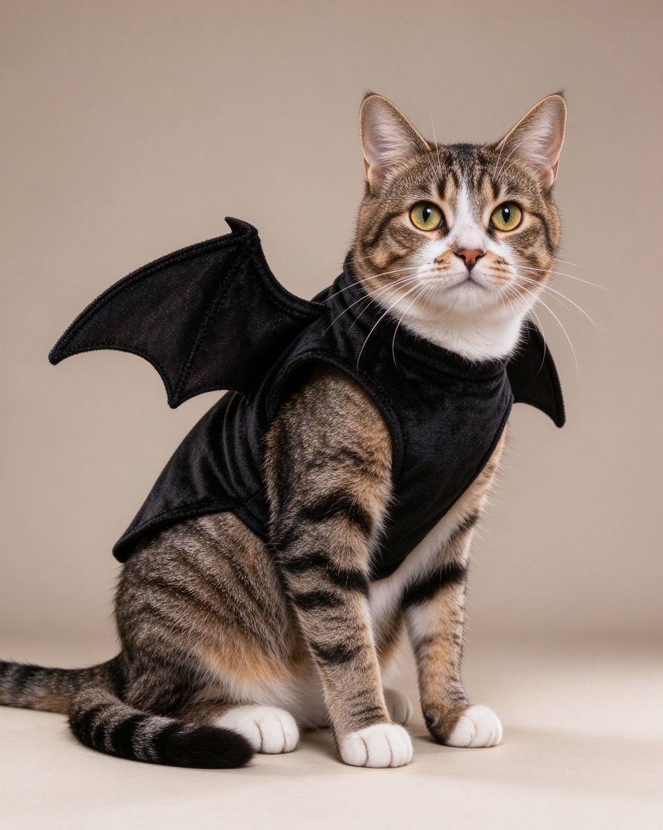 Cat wearing a Halloween bat costume
