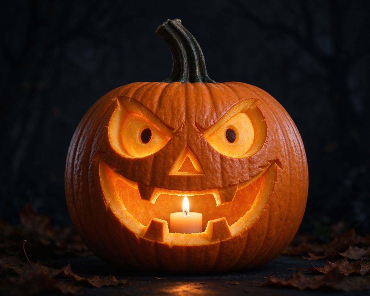 Carved glowing pumpkin